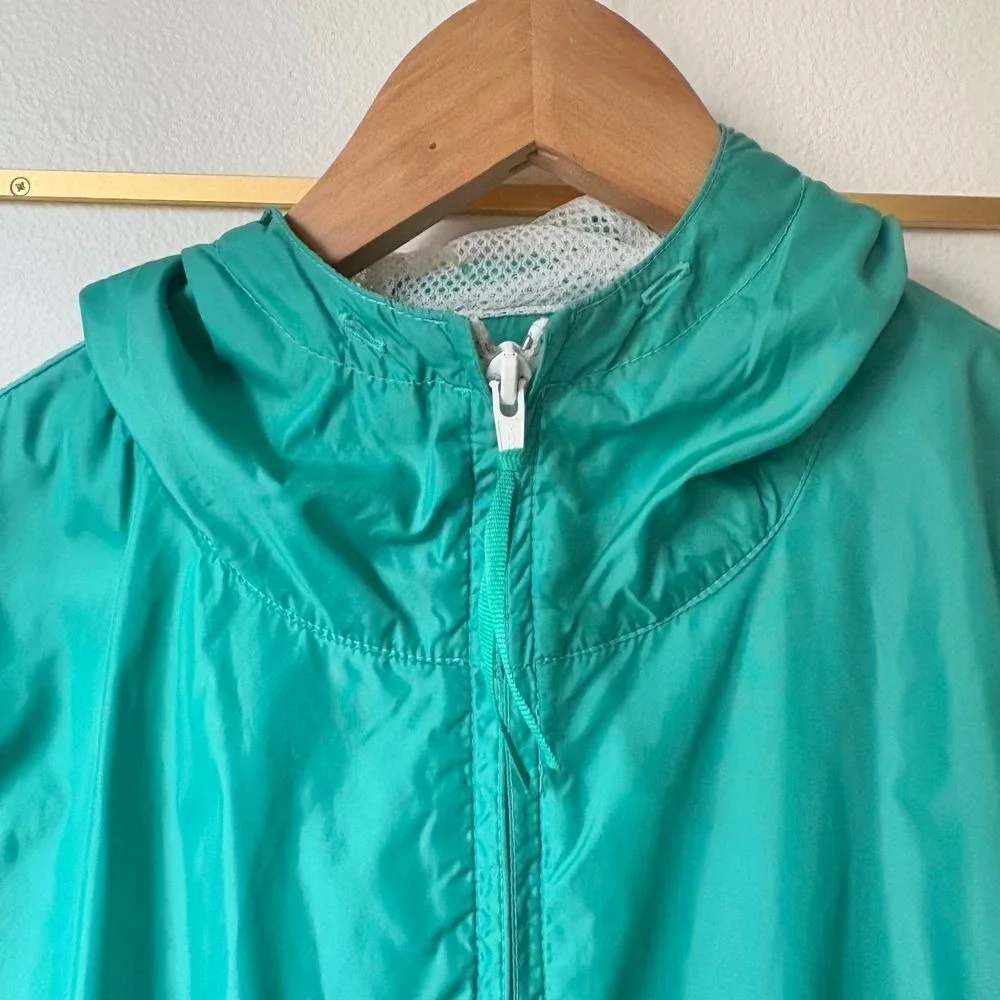 WOOLRICH Vintage Jade Green Lightweight Hooded Windbreaker Cinched Jacket SM-MED